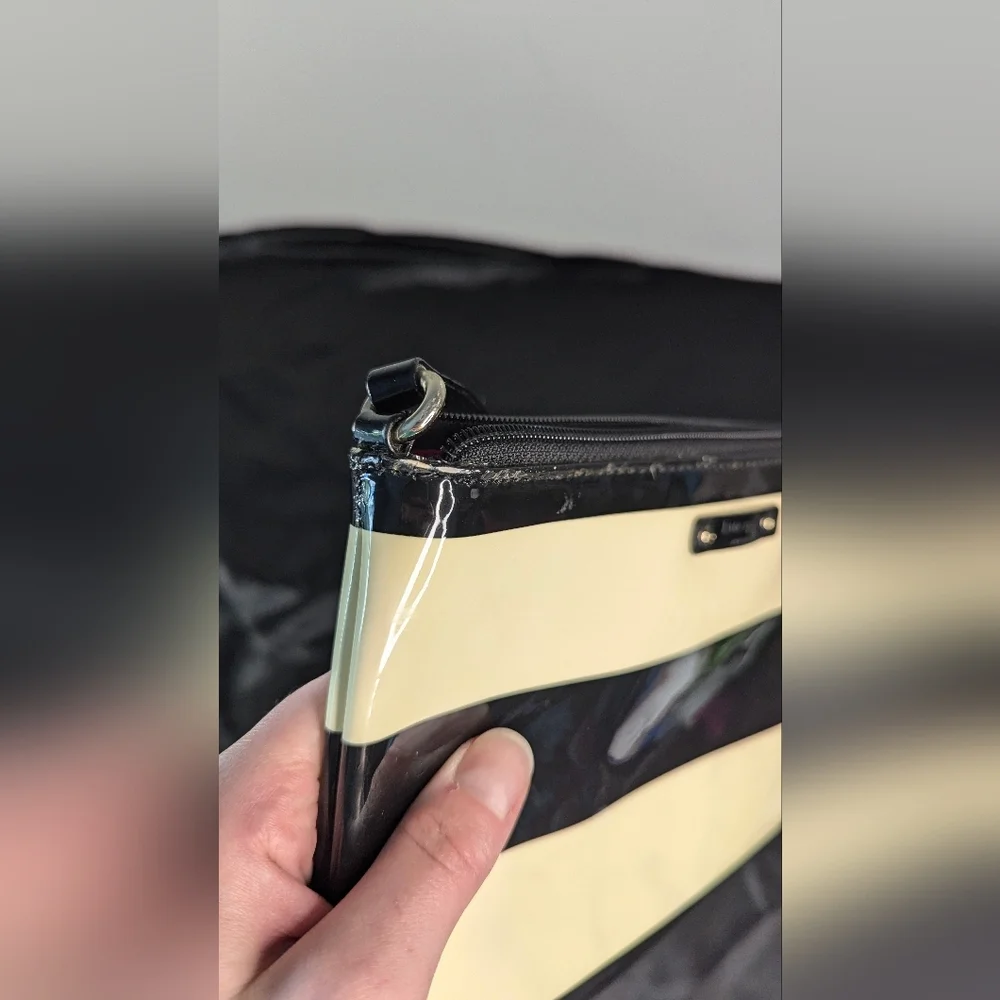 Kate Spade Crossbody PROJECT BAG Small Black Cream Striped PVC Magenta Hot Pink - Picture 6 of 12